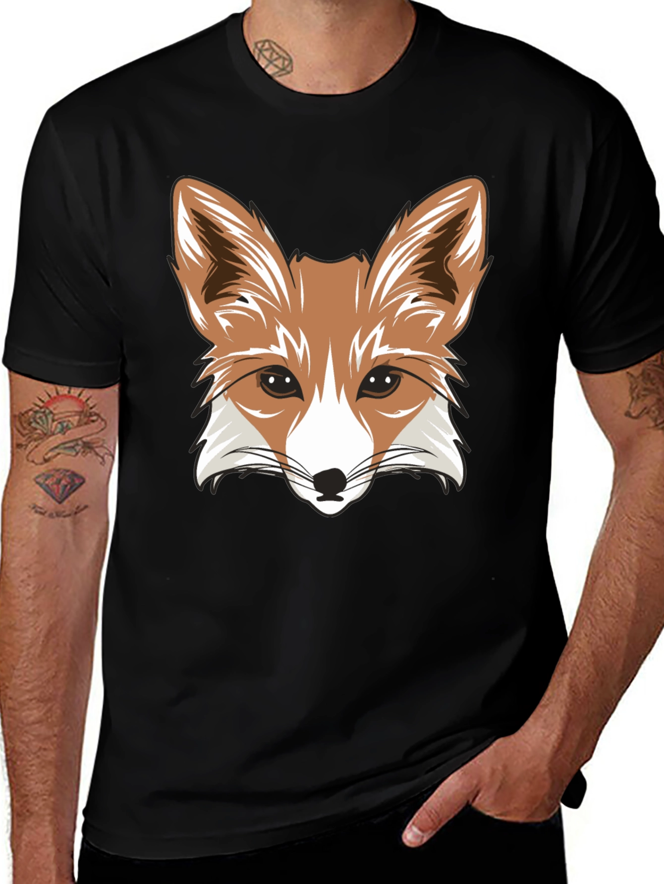 Fox Graphic Tee - Black Cotton Blend - Animal Design