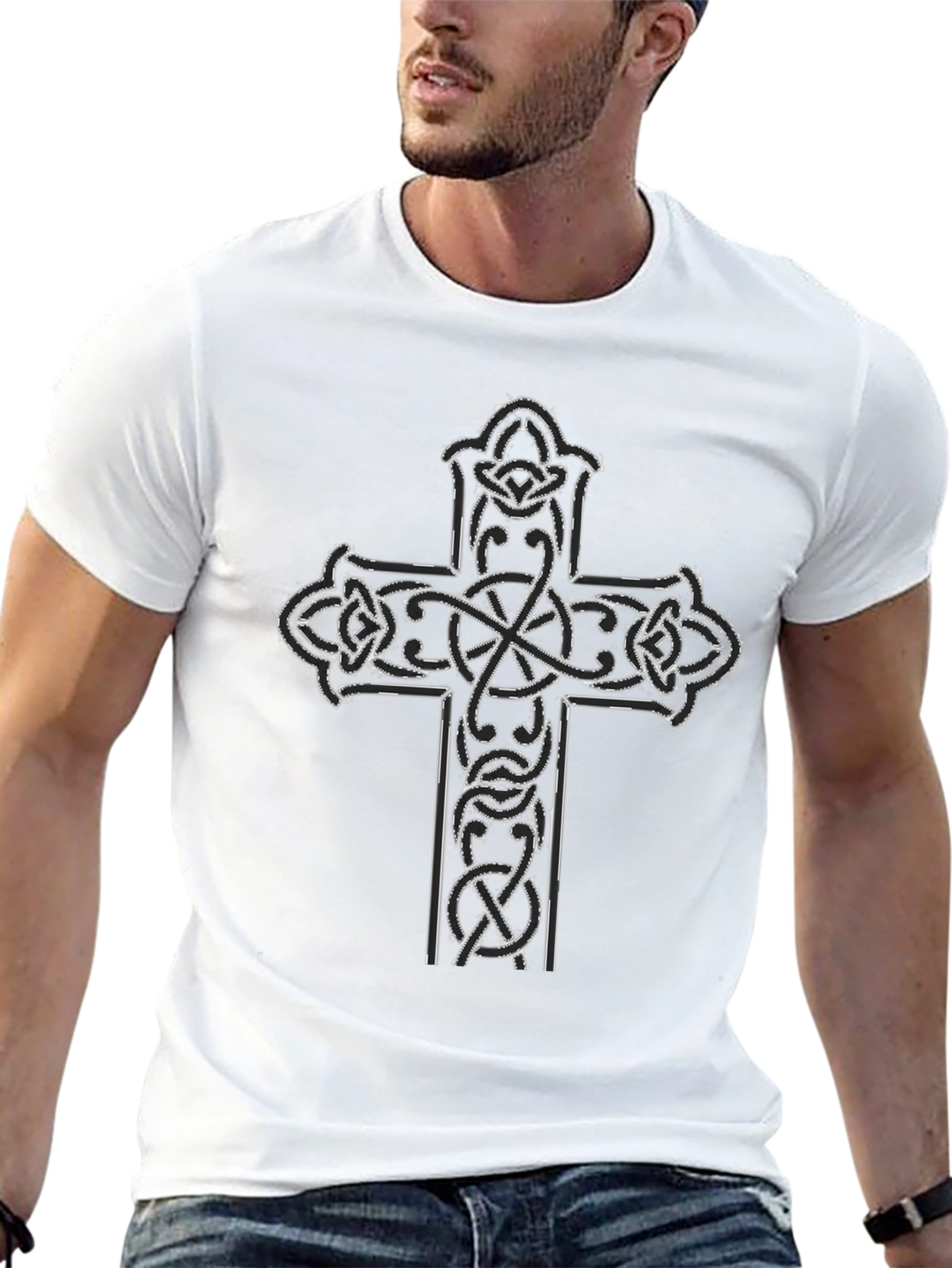 Celtic Cross Graphic Tee - Black Cotton Blend