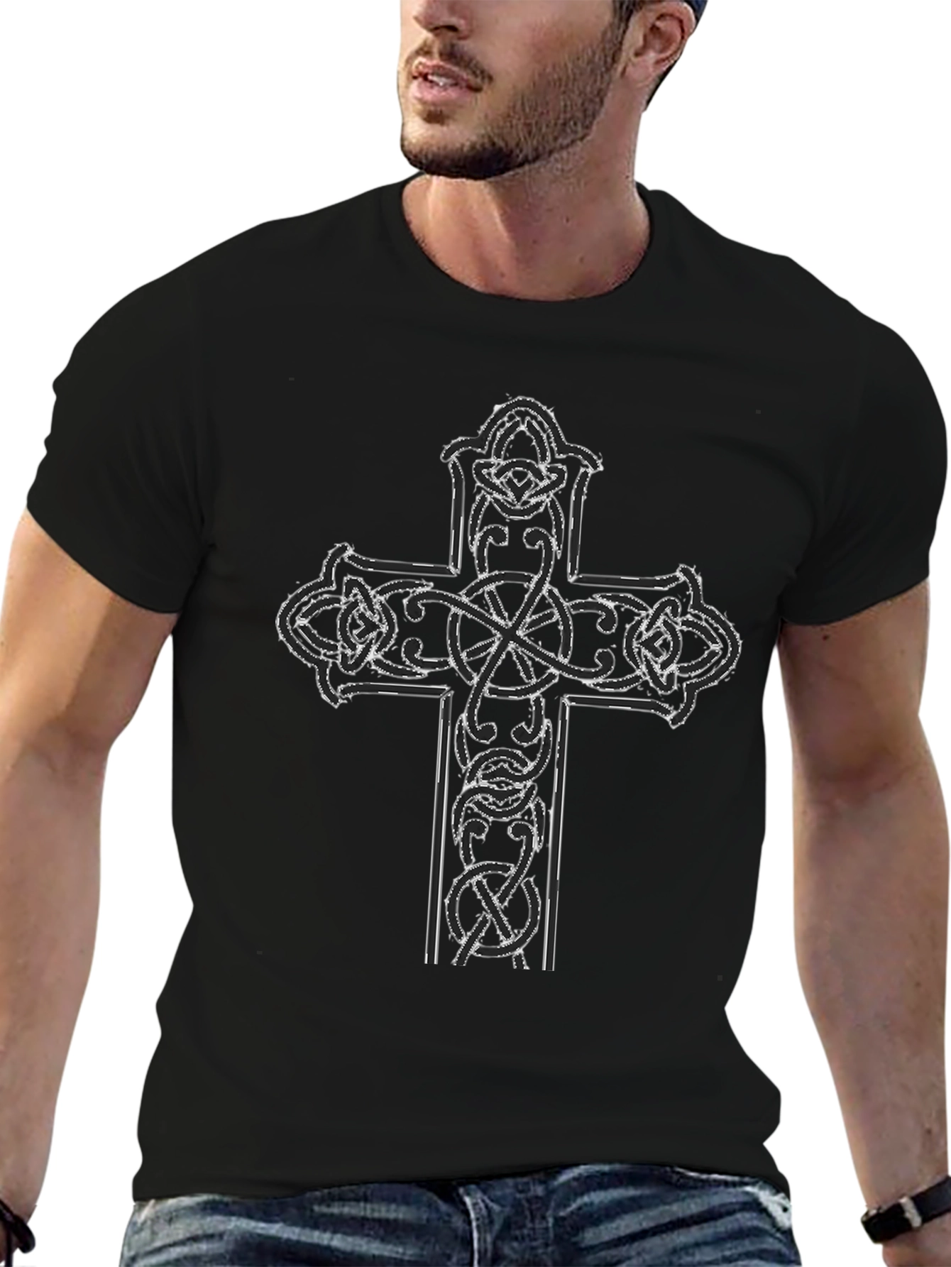 Celtic Cross Graphic Tee - Black Cotton Blend