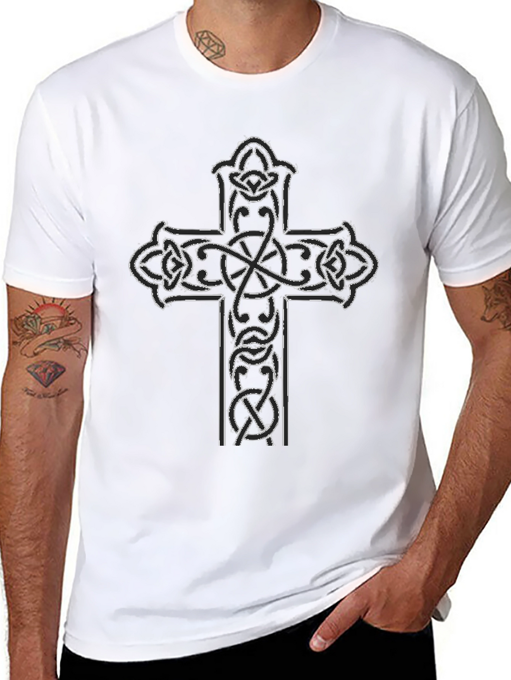 Celtic Cross Graphic Tee - Black Cotton Blend