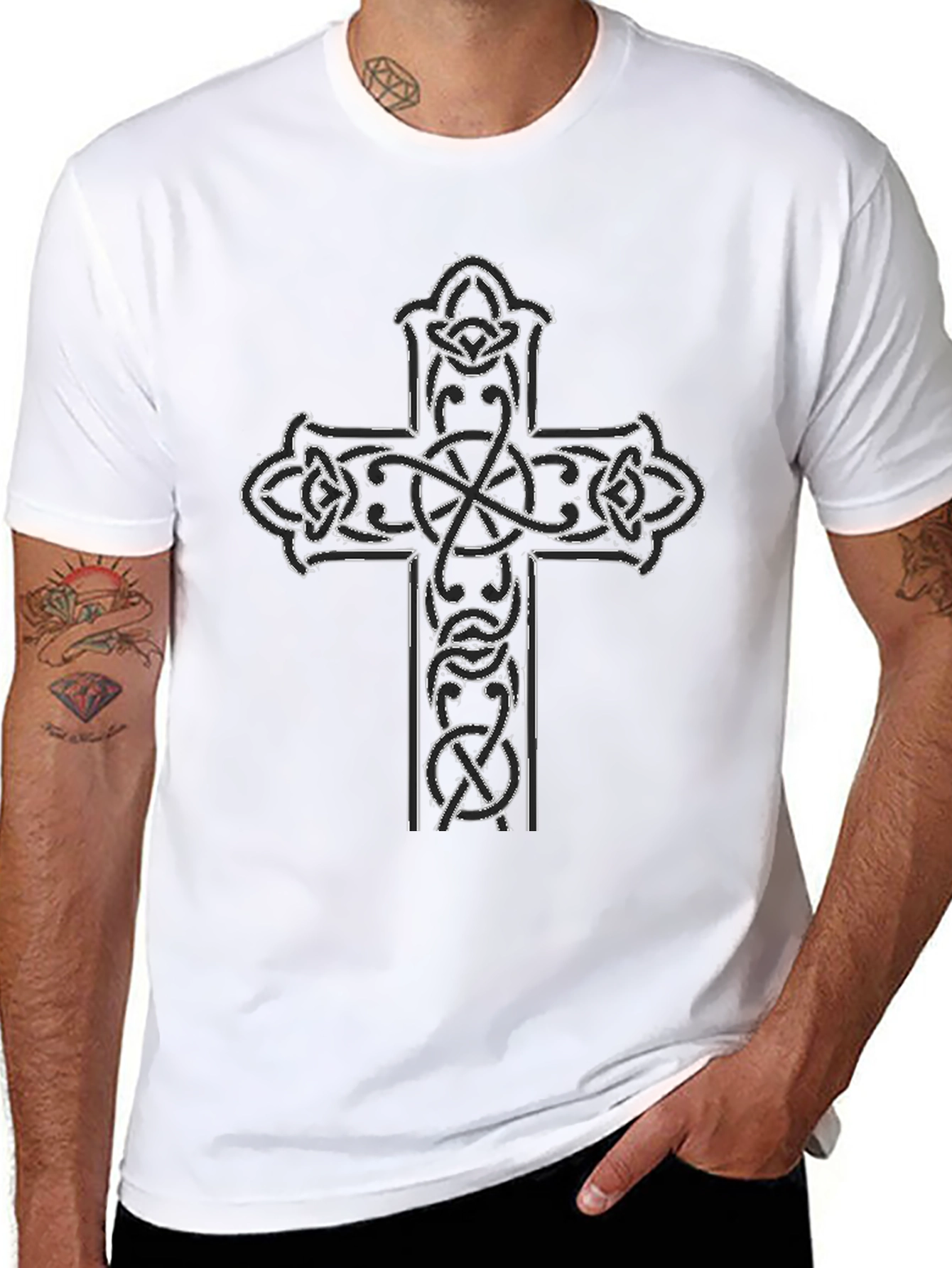 Celtic Cross Graphic Tee - Black Cotton Blend