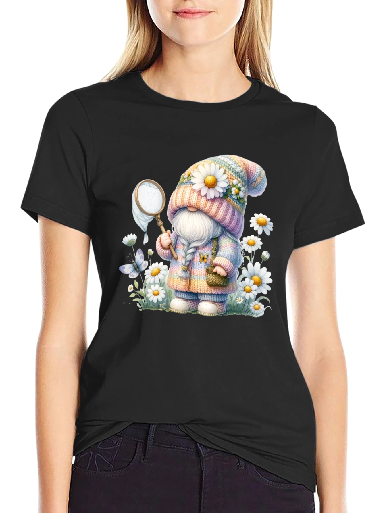 Cute Gnome T-Shirt - Spring Butterfly Catcher Design