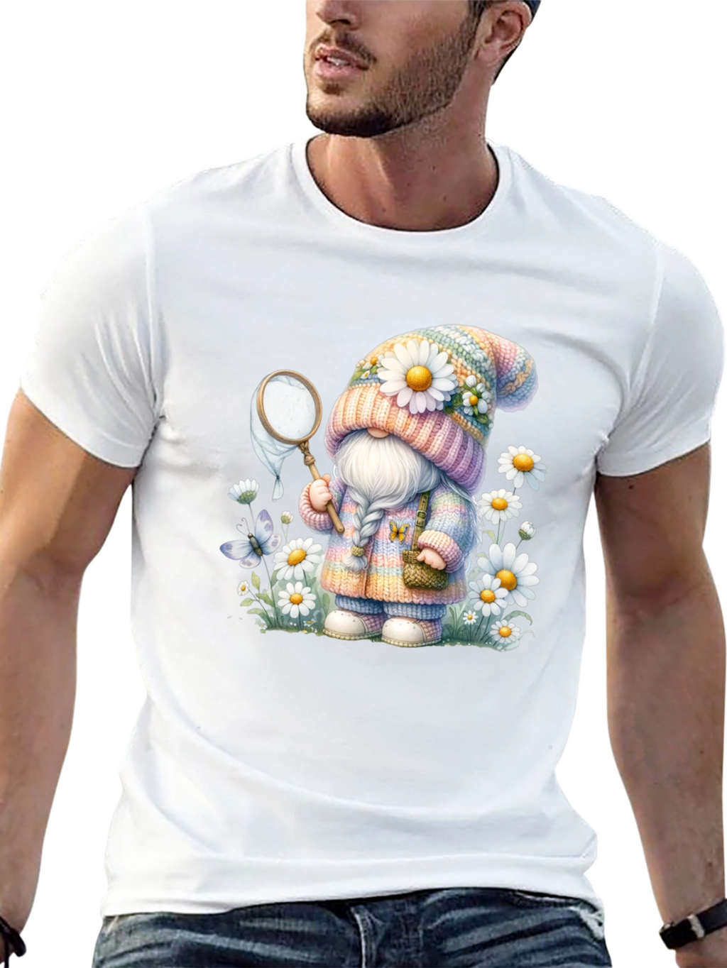 Cute Gnome T-Shirt - Spring Butterfly Catcher Design