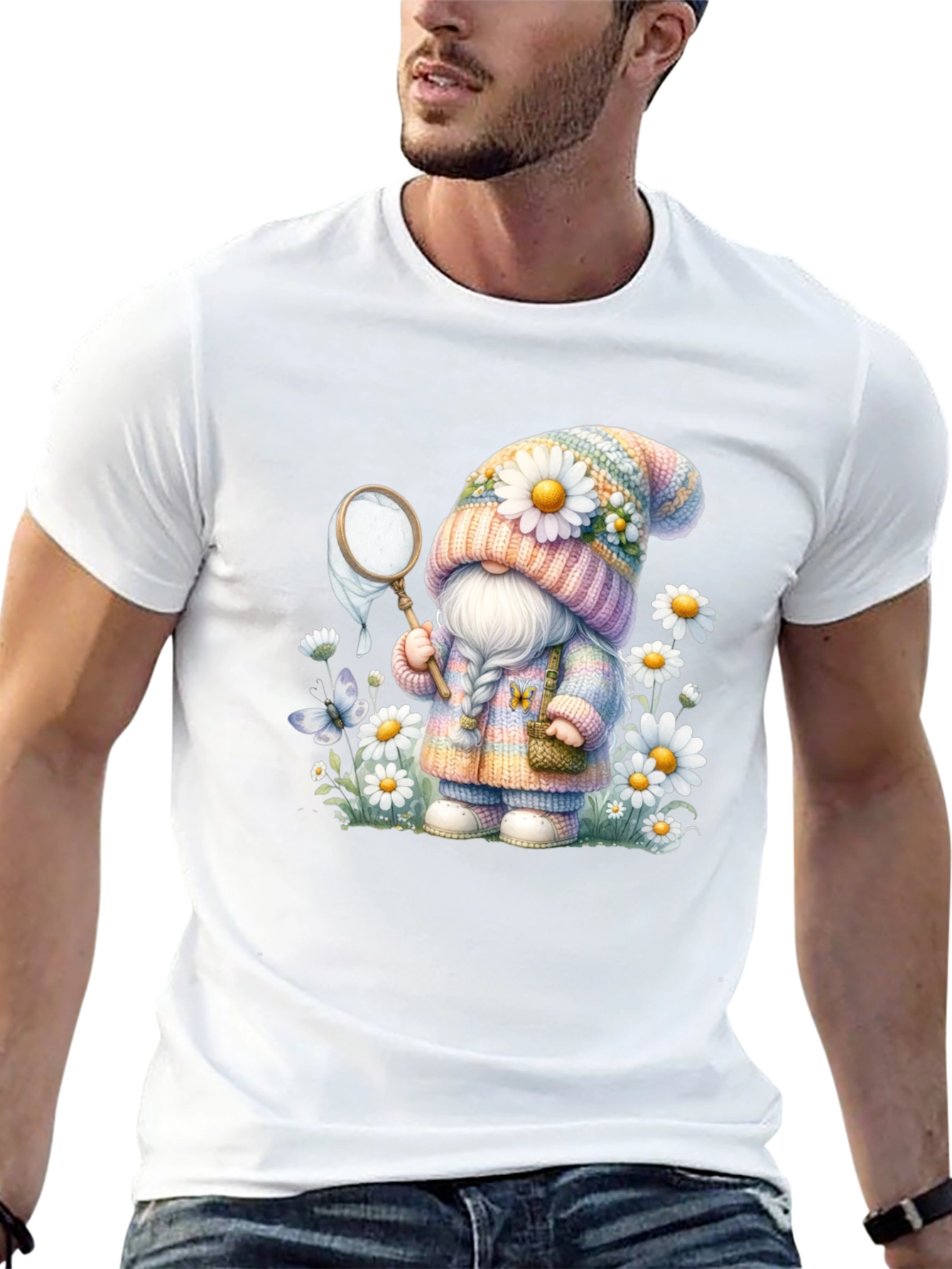 Cute Gnome T-Shirt - Spring Butterfly Catcher Design