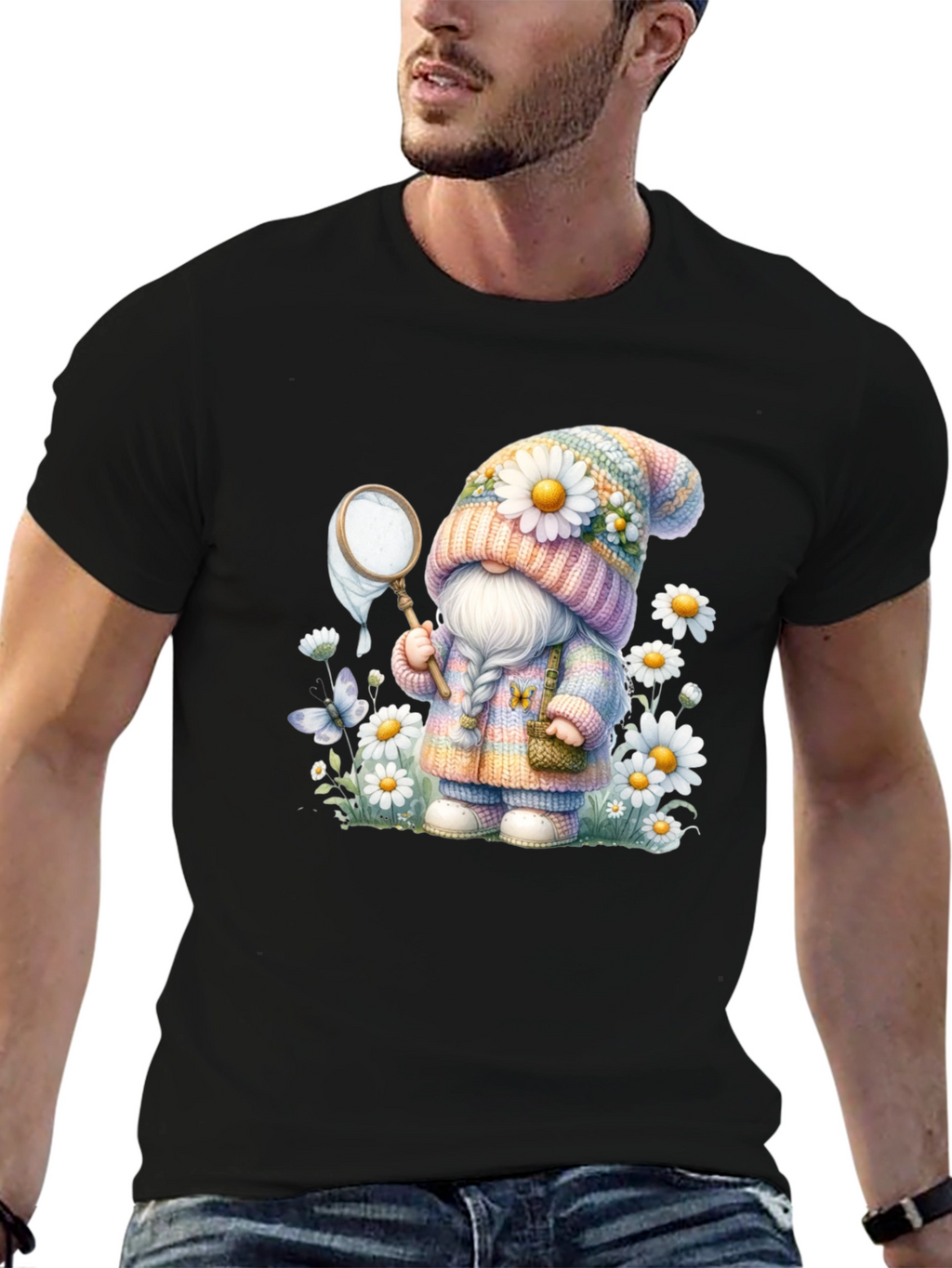 Cute Gnome T-Shirt - Spring Butterfly Catcher Design