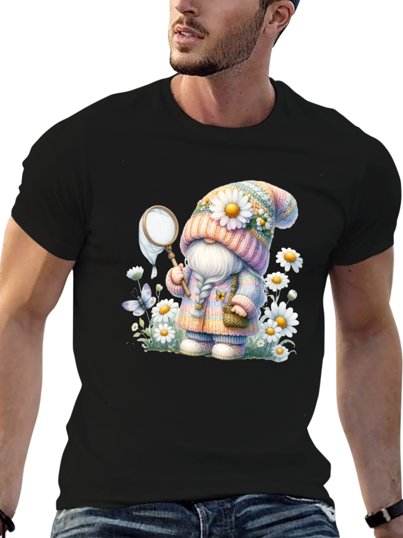 Cute Gnome T-Shirt - Spring Butterfly Catcher Design