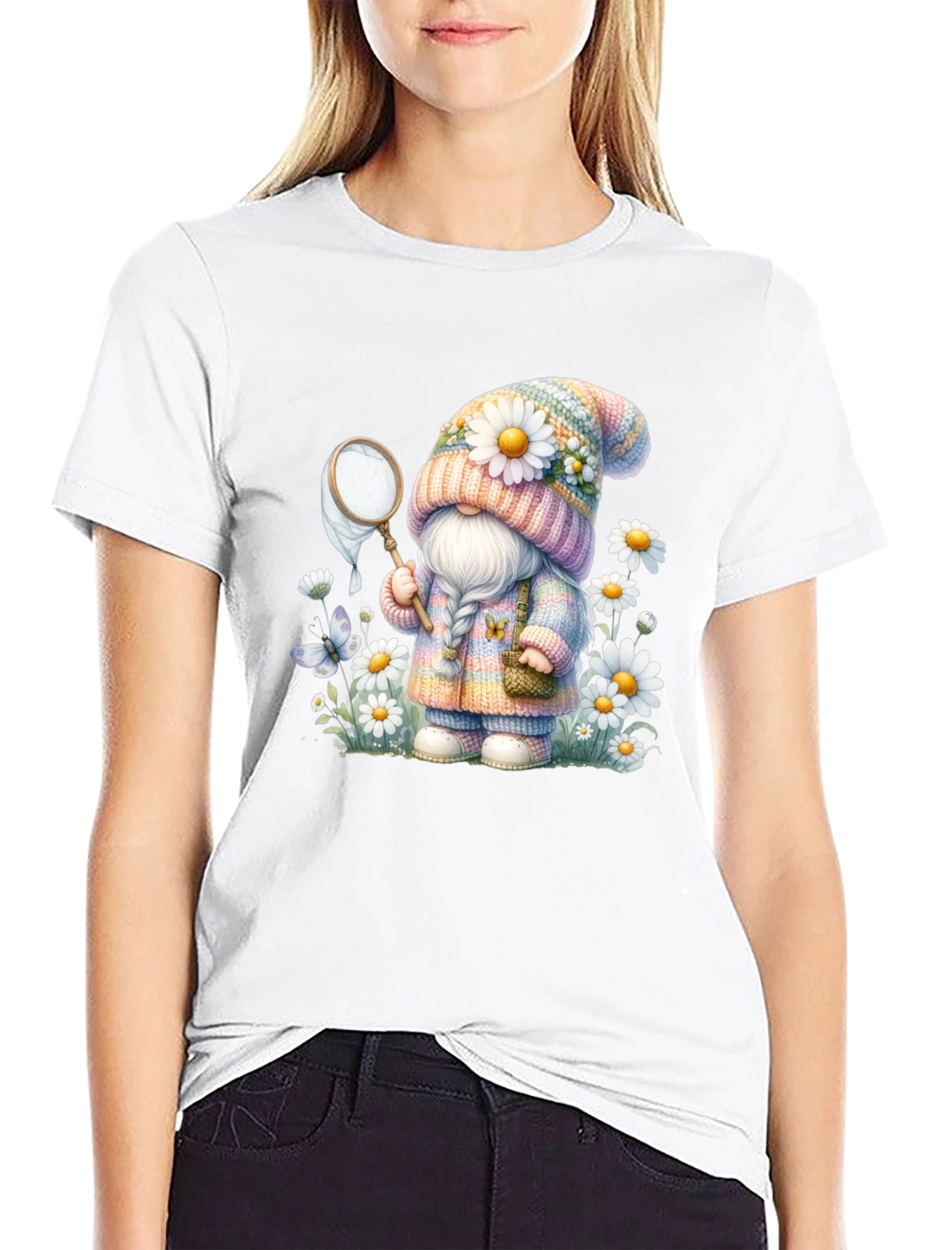 Cute Gnome T-Shirt - Spring Butterfly Catcher Design