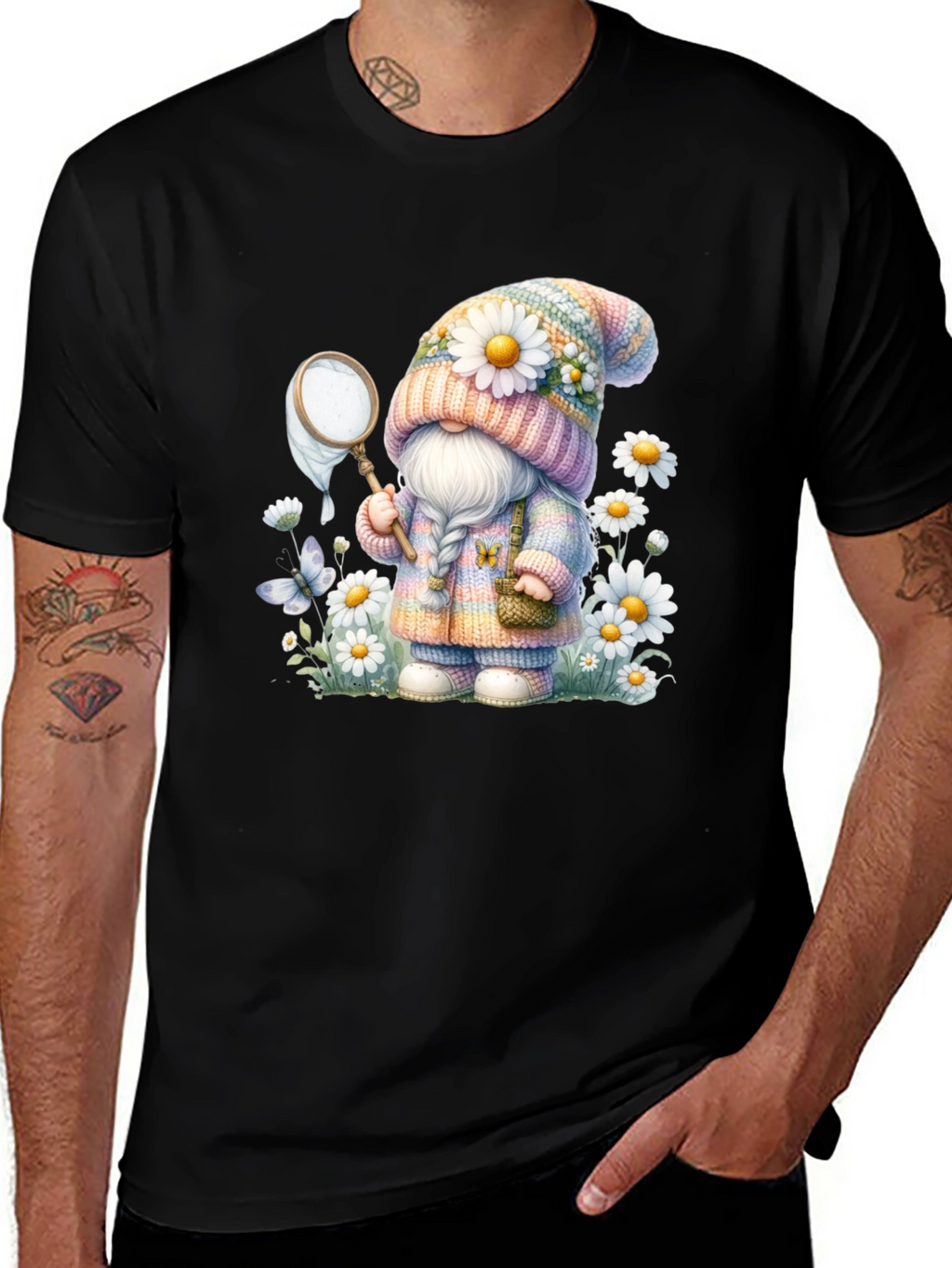 Cute Gnome T-Shirt - Spring Butterfly Catcher Design