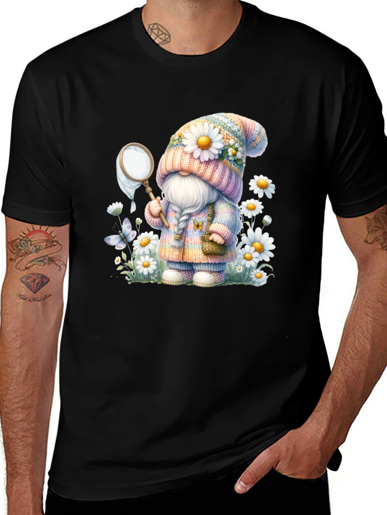 Cute Gnome T-Shirt - Spring Butterfly Catcher Design