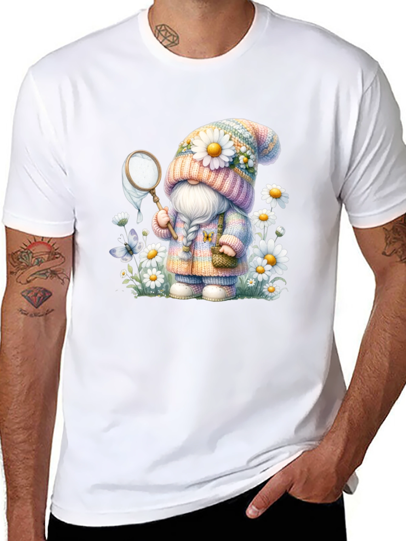Cute Gnome T-Shirt - Spring Butterfly Catcher Design