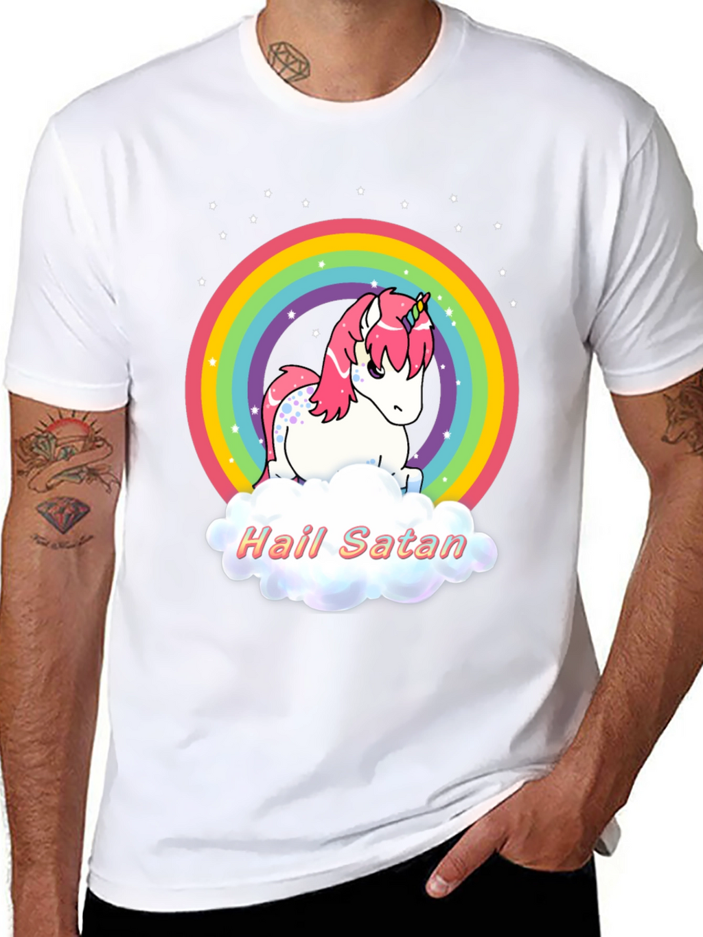 Hail Satan Unicorn Rainbow T-Shirt