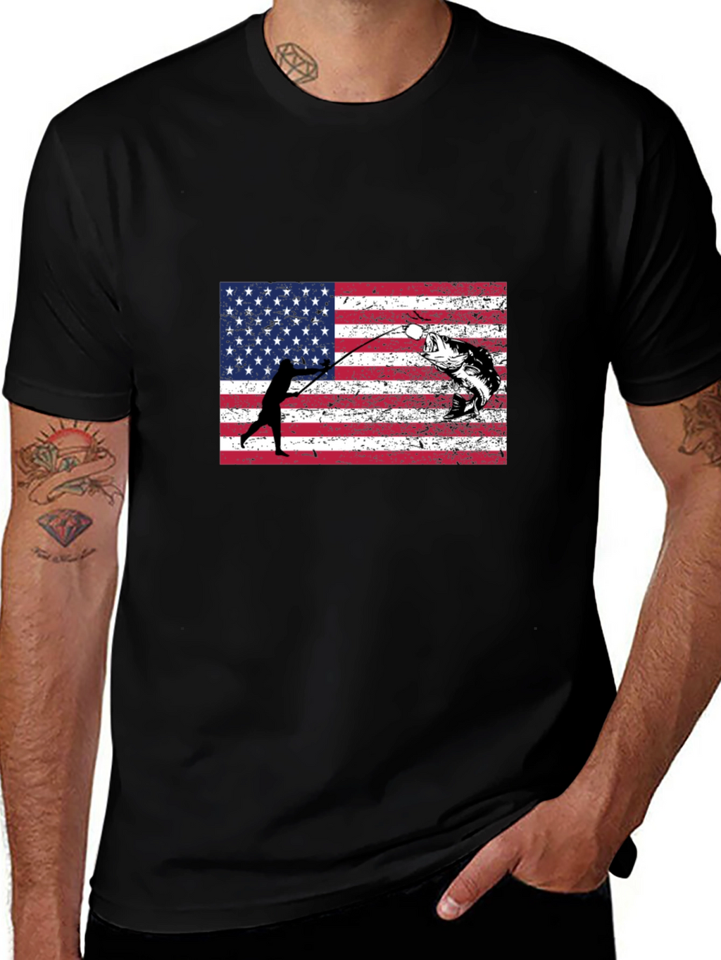 Fishing USA Flag Graphic T-Shirt