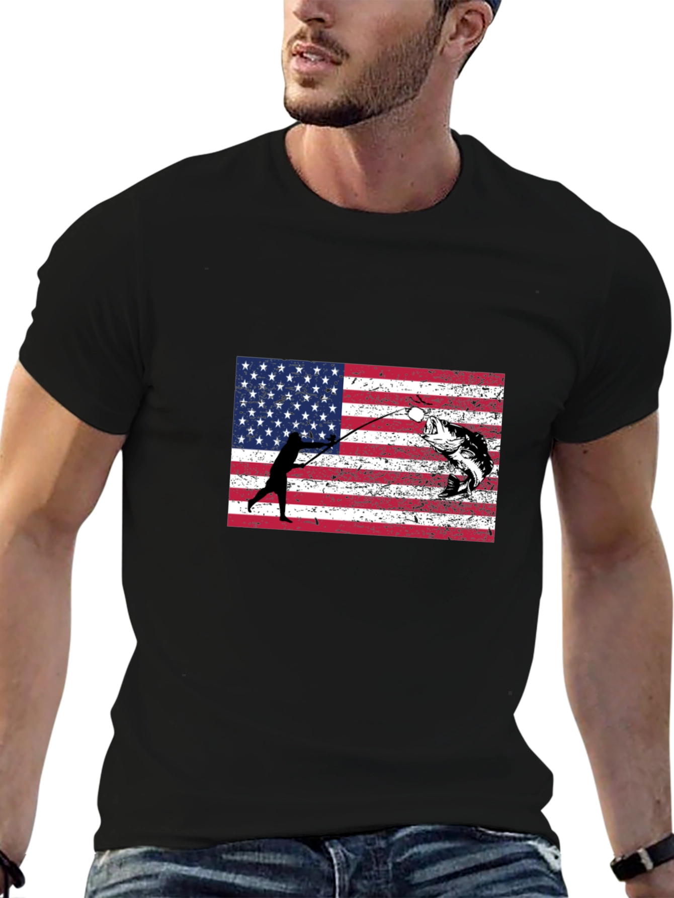 Fishing USA Flag Graphic T-Shirt