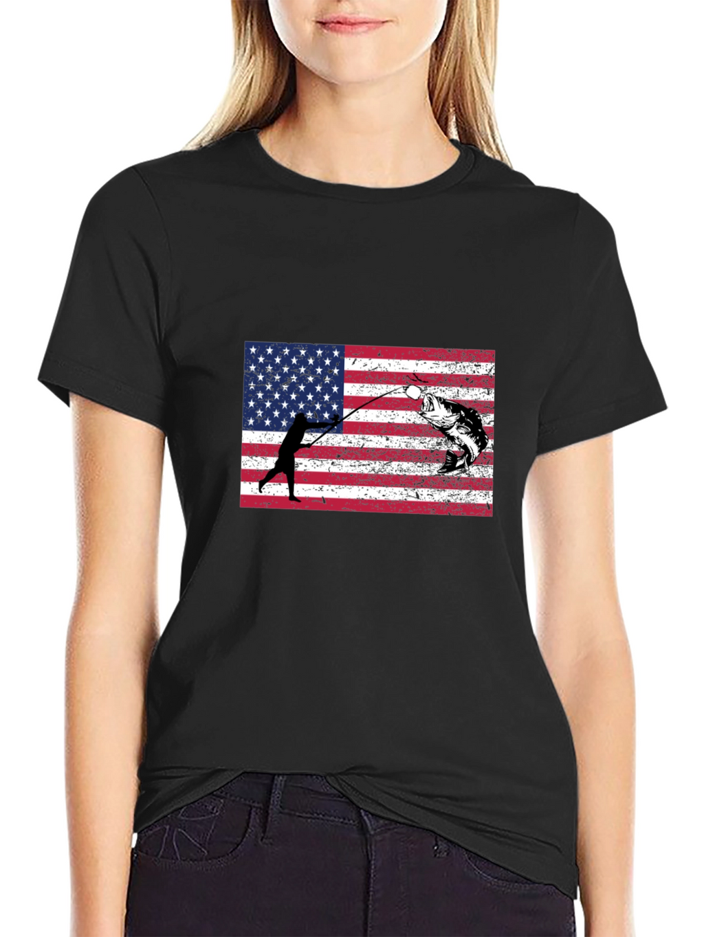 Fishing USA Flag Graphic T-Shirt