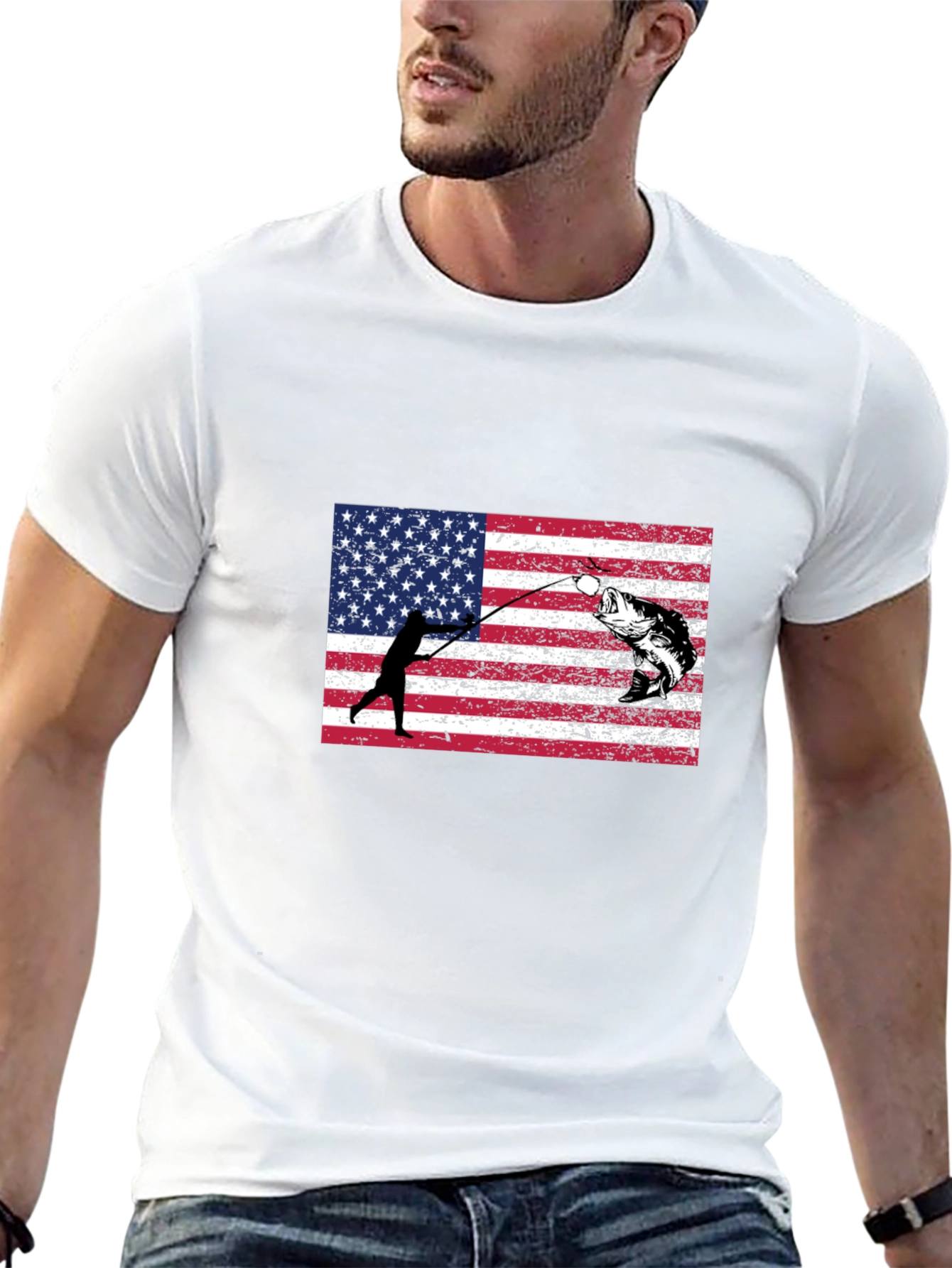 Fishing USA Flag Graphic T-Shirt