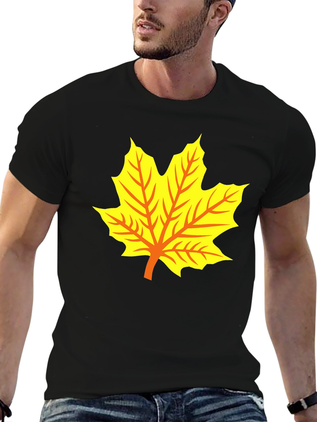 Maple Leaf Graphic Tee - Black Cotton T-Shirt