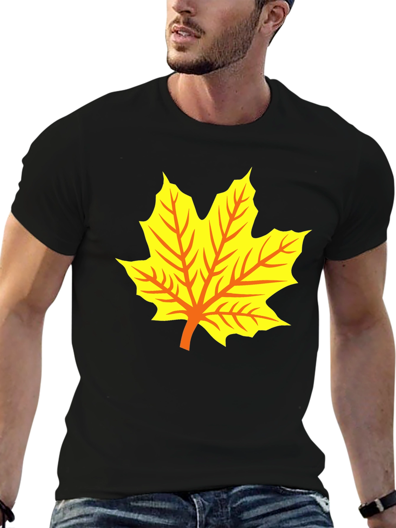 Maple Leaf Graphic Tee - Black Cotton T-Shirt