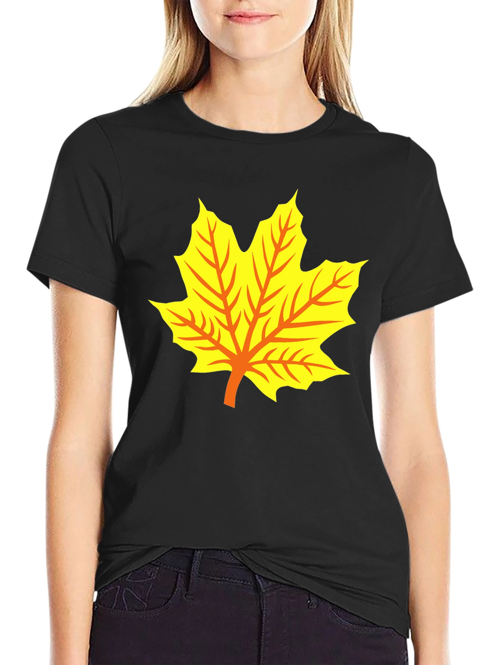 Maple Leaf Graphic Tee - Black Cotton T-Shirt