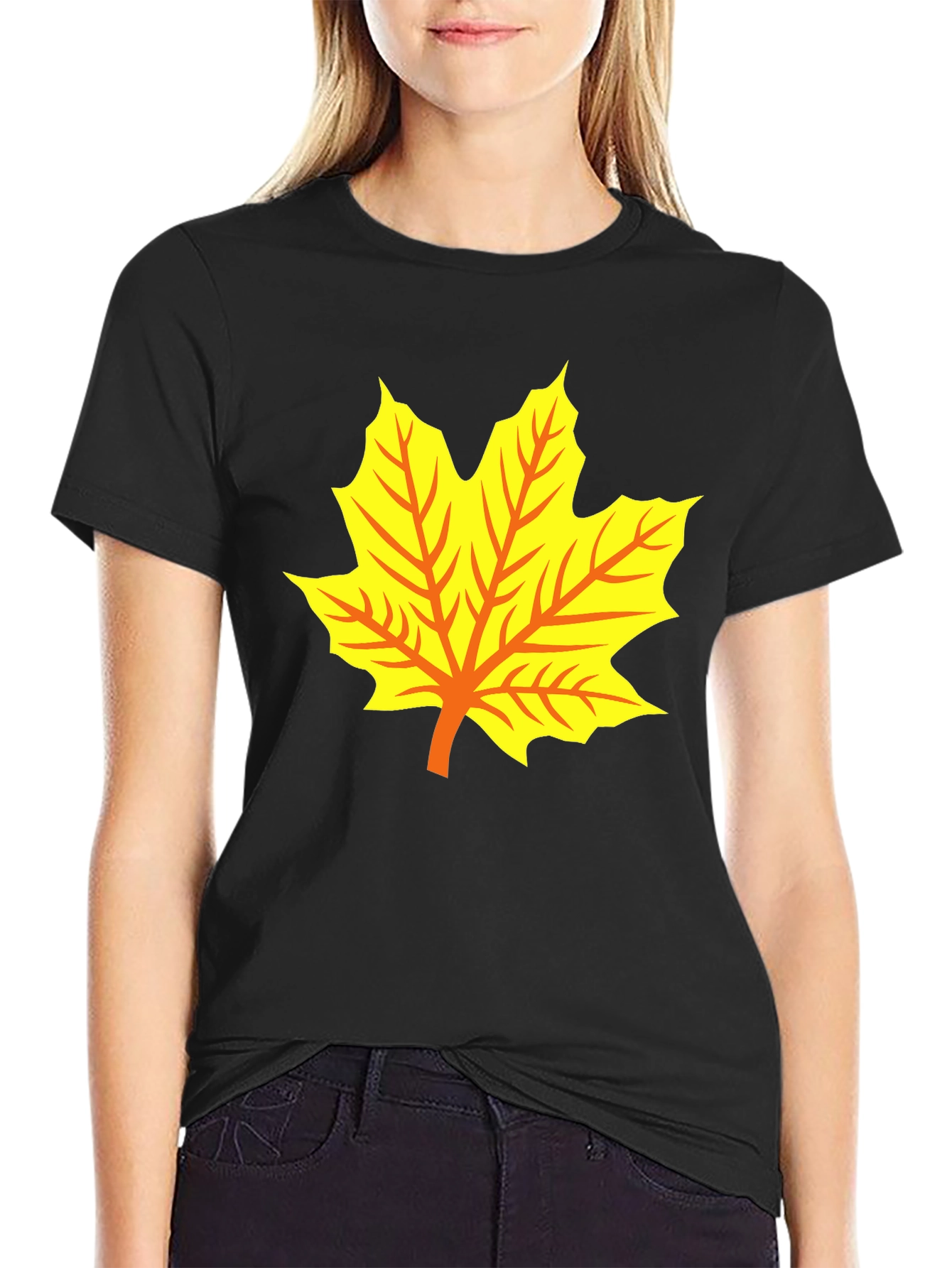 Maple Leaf Graphic Tee - Black Cotton T-Shirt