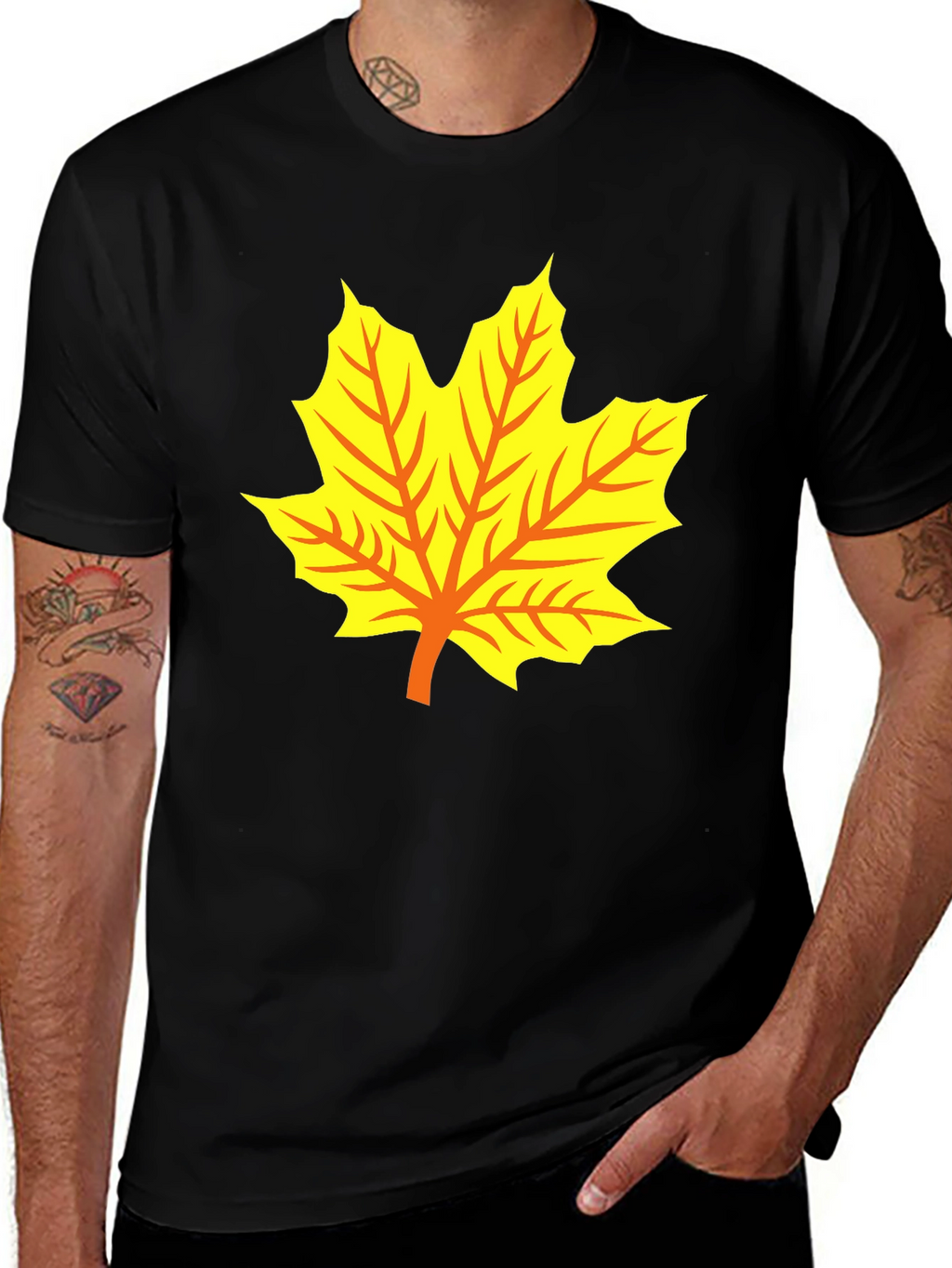 Maple Leaf Graphic Tee - Black Cotton T-Shirt