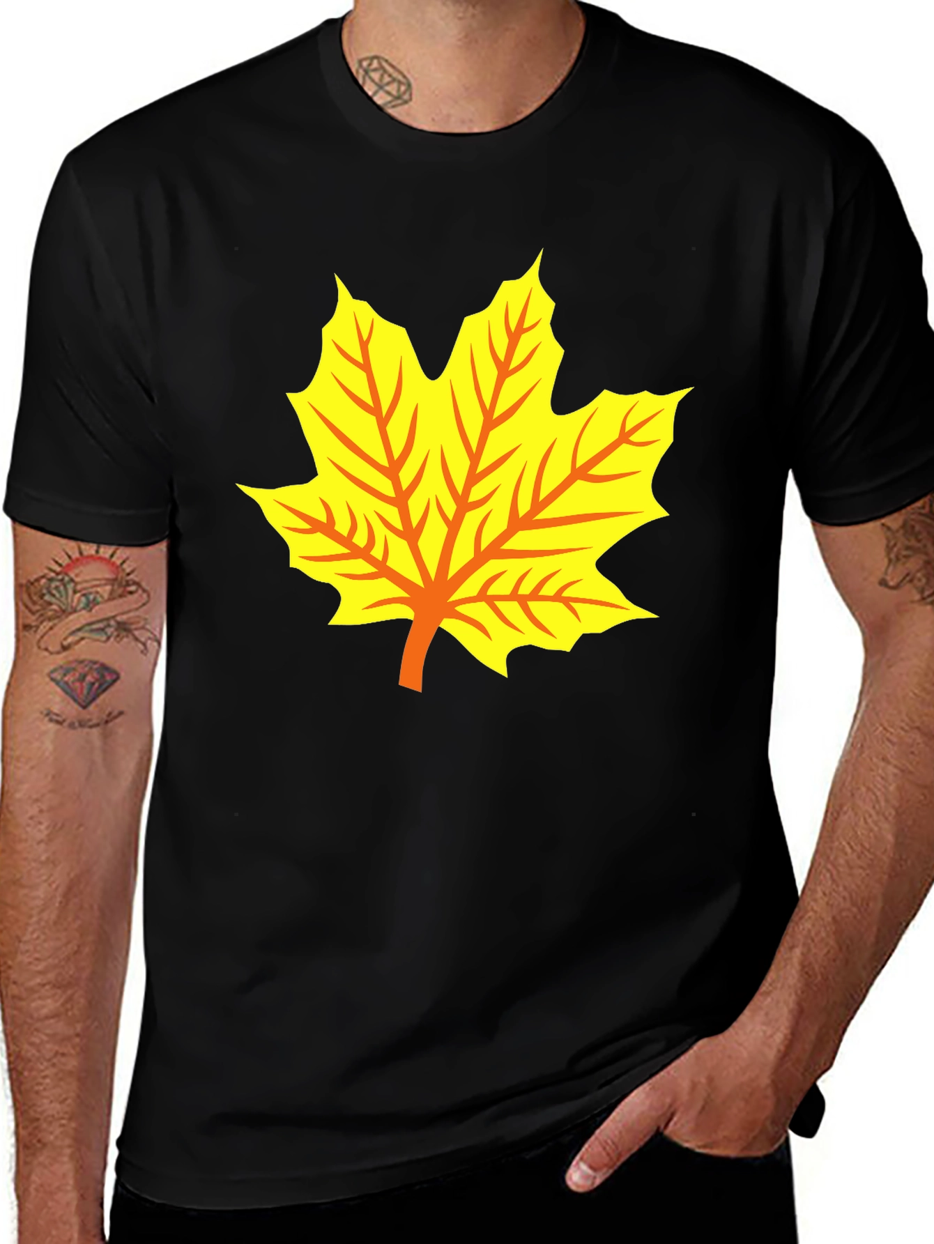 Maple Leaf Graphic Tee - Black Cotton T-Shirt