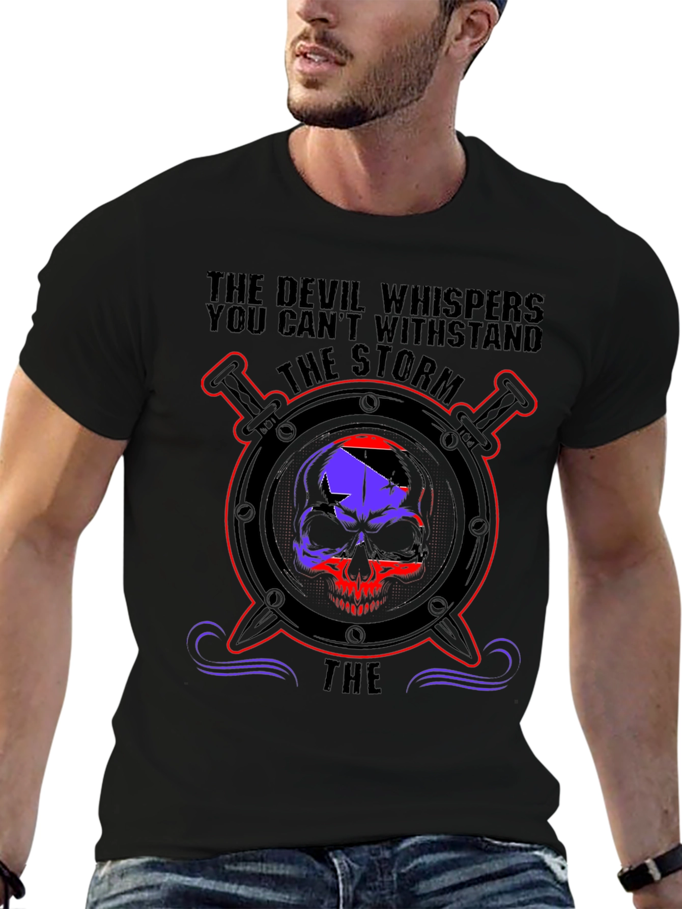 Devil Whispers Skull Graphic Tee - Storm Design