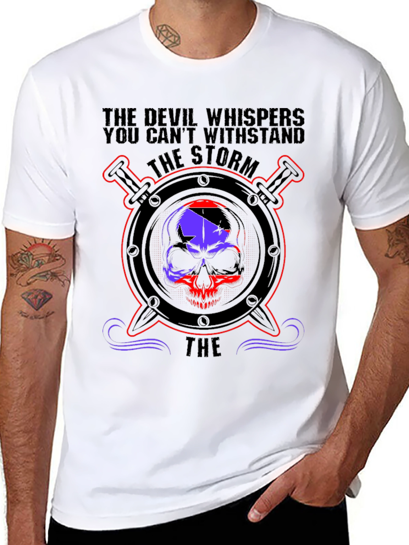 Devil Whispers Skull Graphic Tee - Storm Design