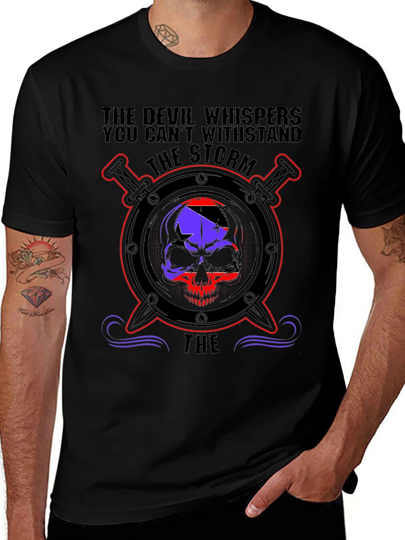 Devil Whispers Skull Graphic Tee - Storm Design