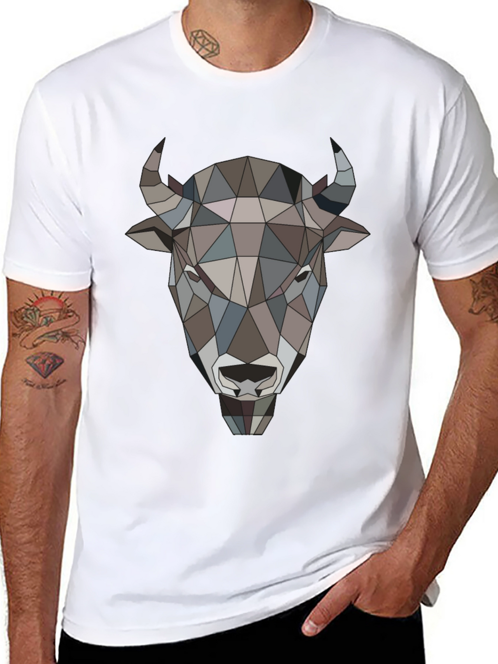 Geometric Buffalo Head Graphic Tee - Mens Black T-Shirt