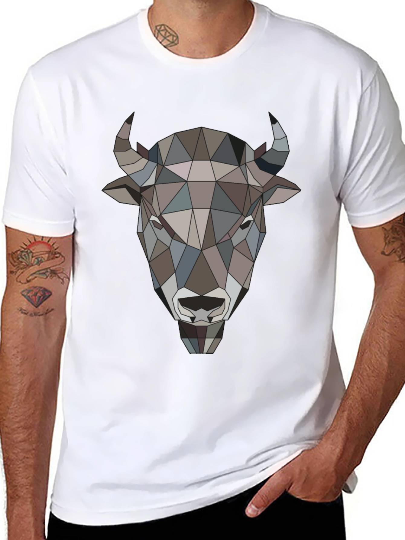 Geometric Buffalo Head Graphic Tee - Mens Black T-Shirt