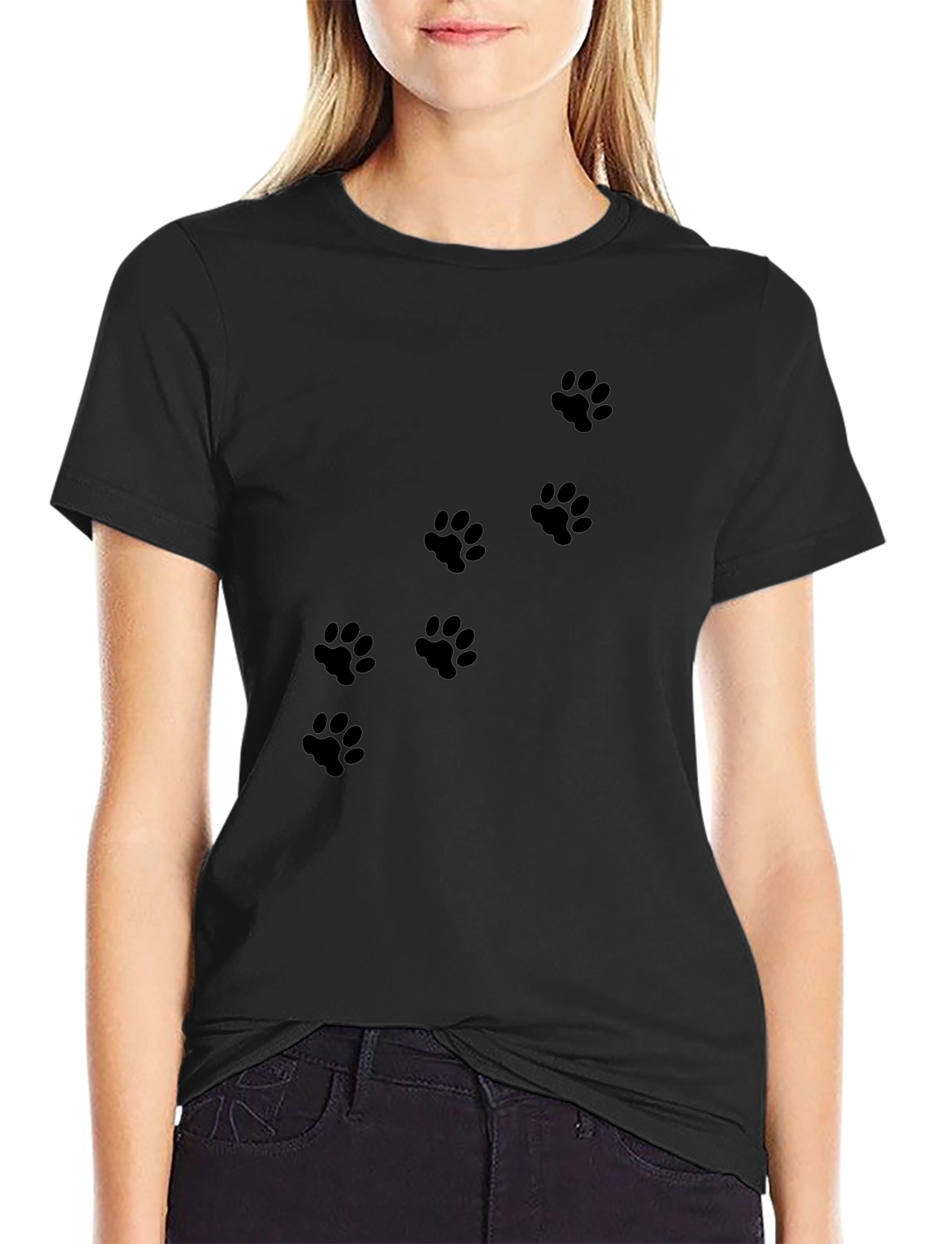 Mens Black T-Shirt with Paw Prints