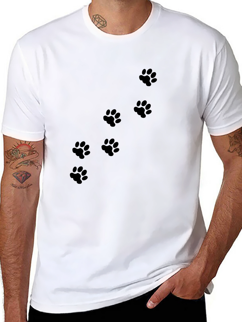 Mens Black T-Shirt with Paw Prints