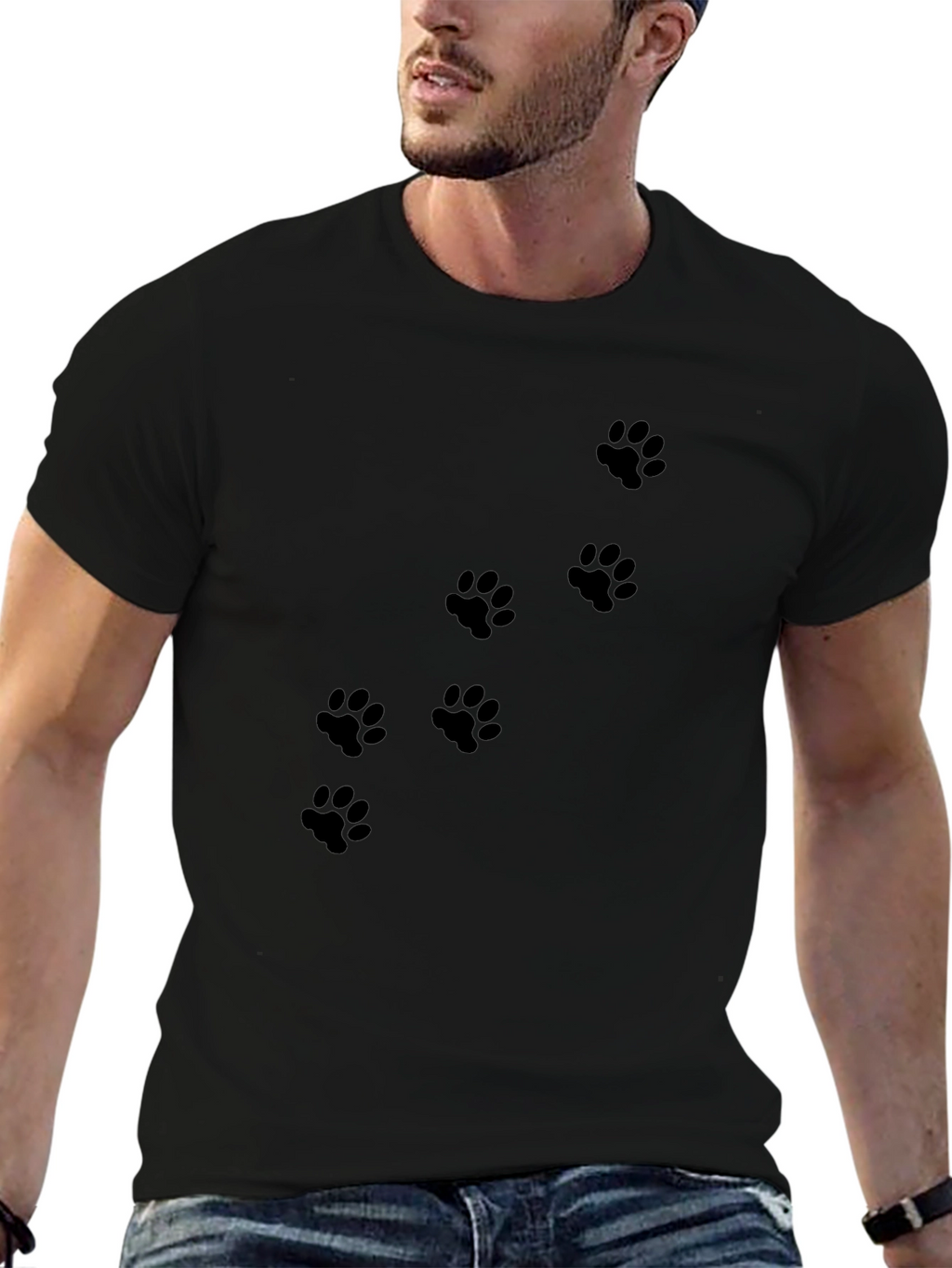Mens Black T-Shirt with Paw Prints