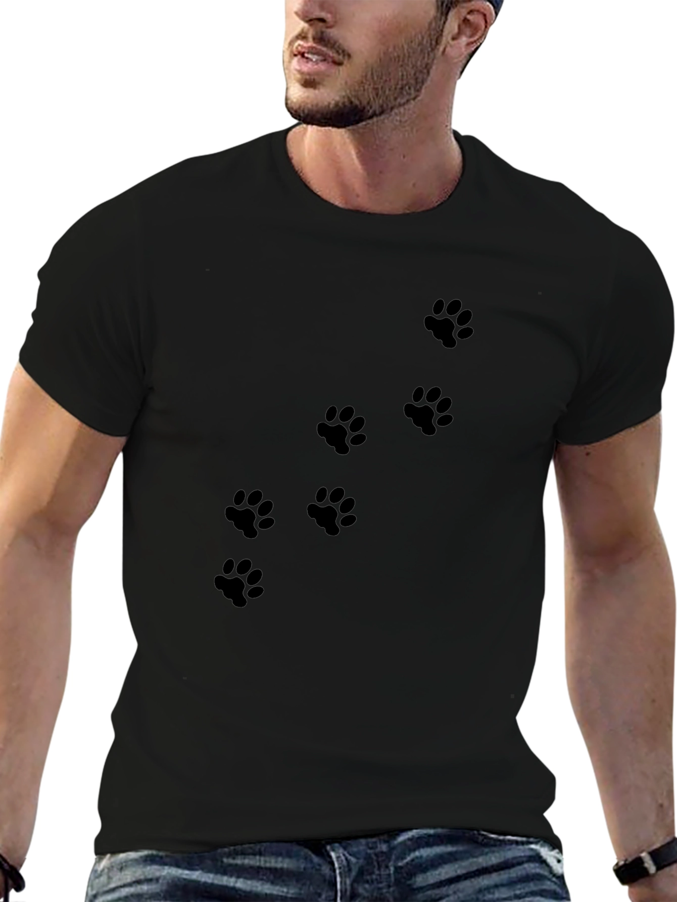 Mens Black T-Shirt with Paw Prints