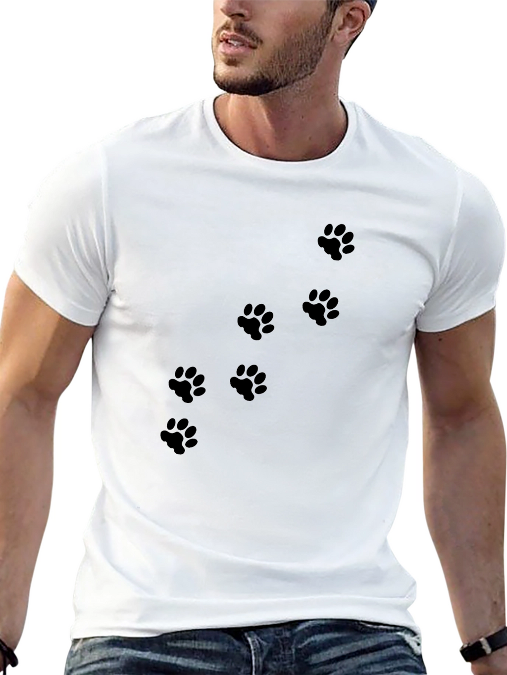 Mens Black T-Shirt with Paw Prints