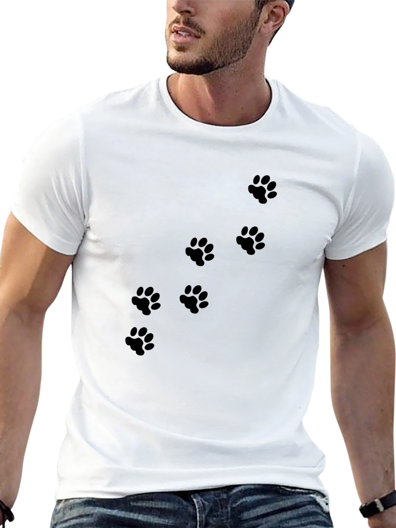 Mens Black T-Shirt with Paw Prints