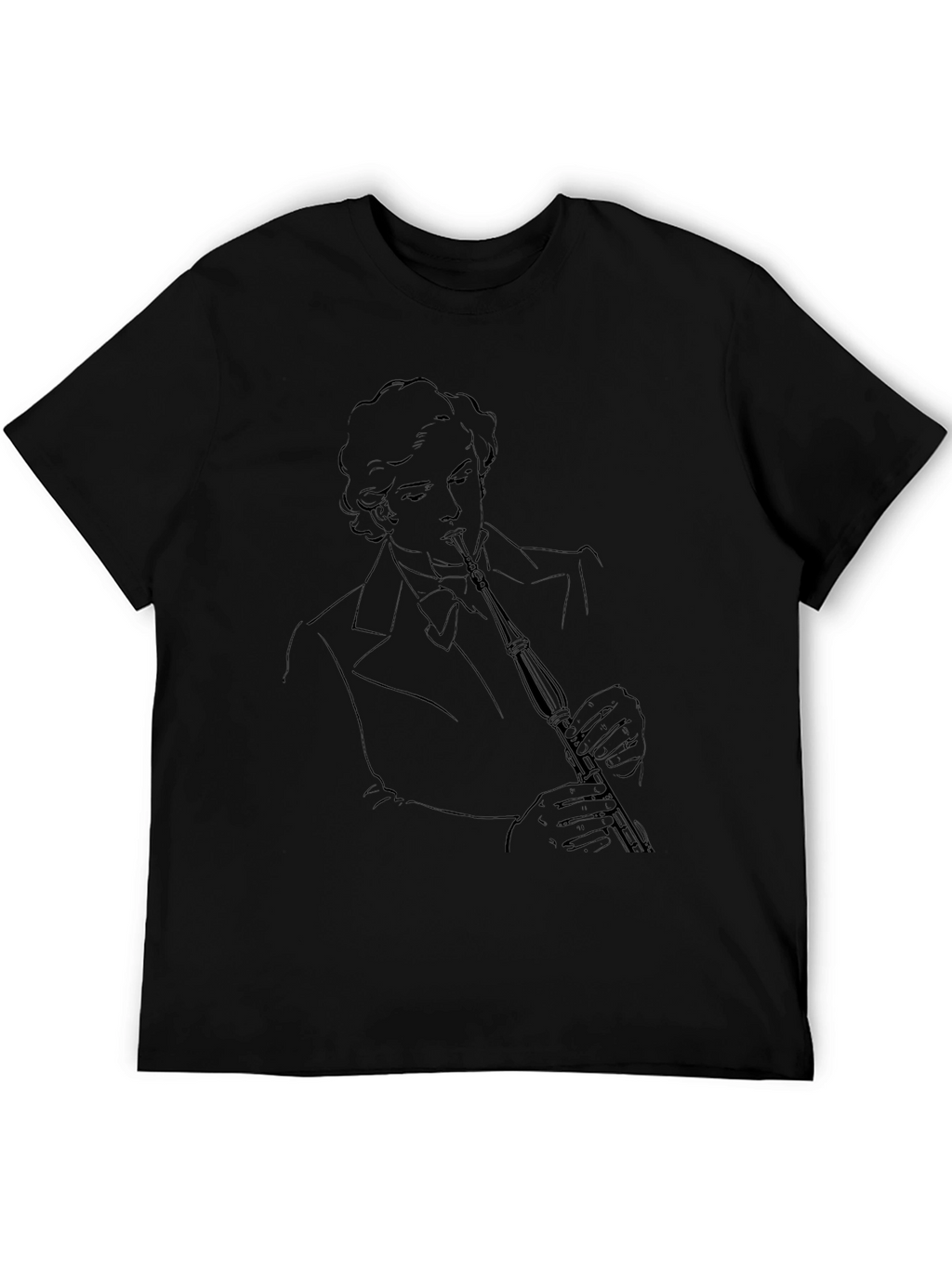 Black T-Shirt with Musician Line Art