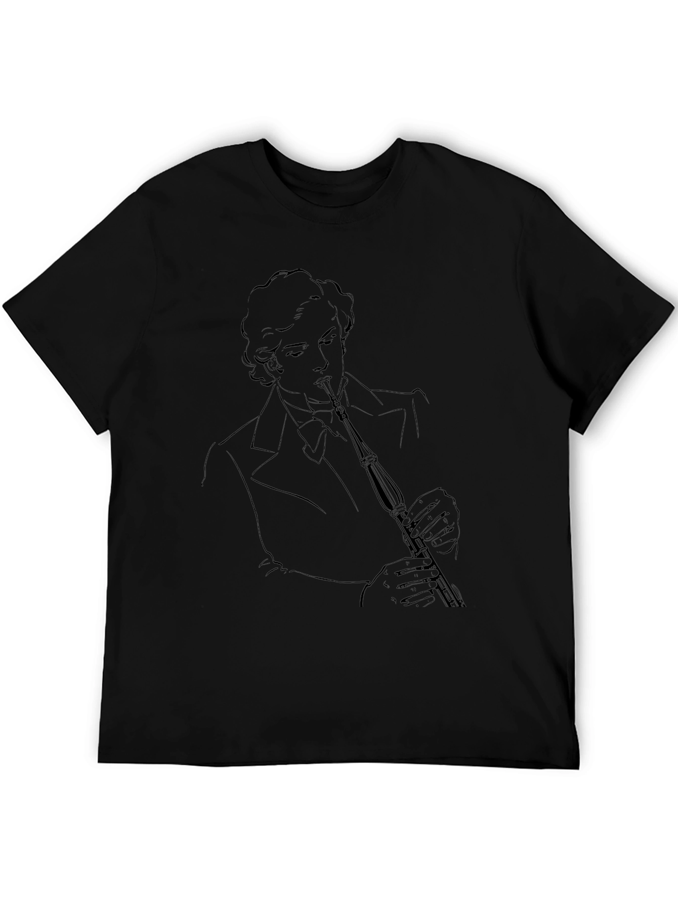 Black T-Shirt with Musician Line Art