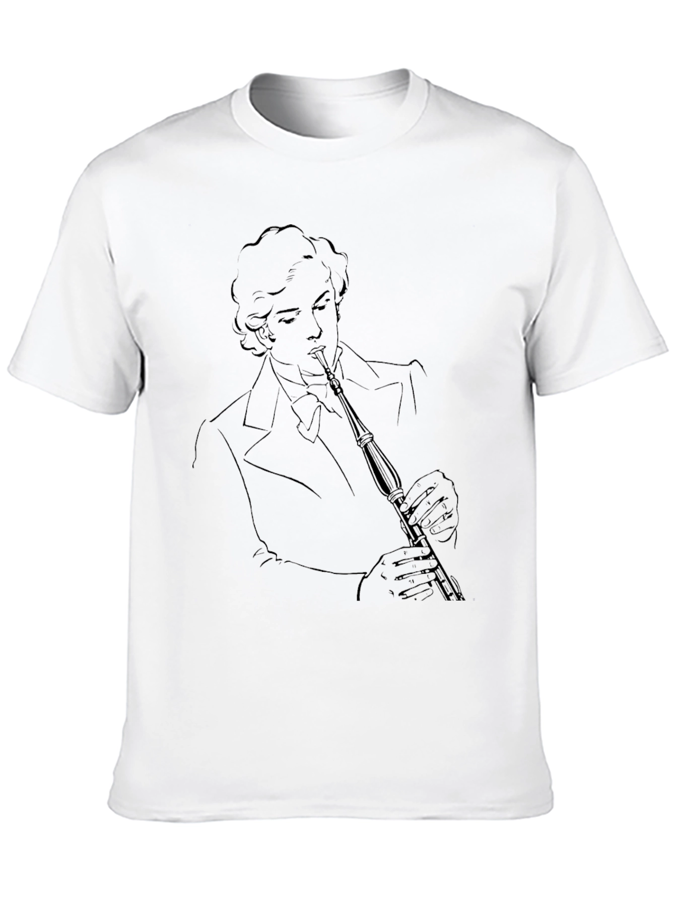 Black T-Shirt with Musician Line Art