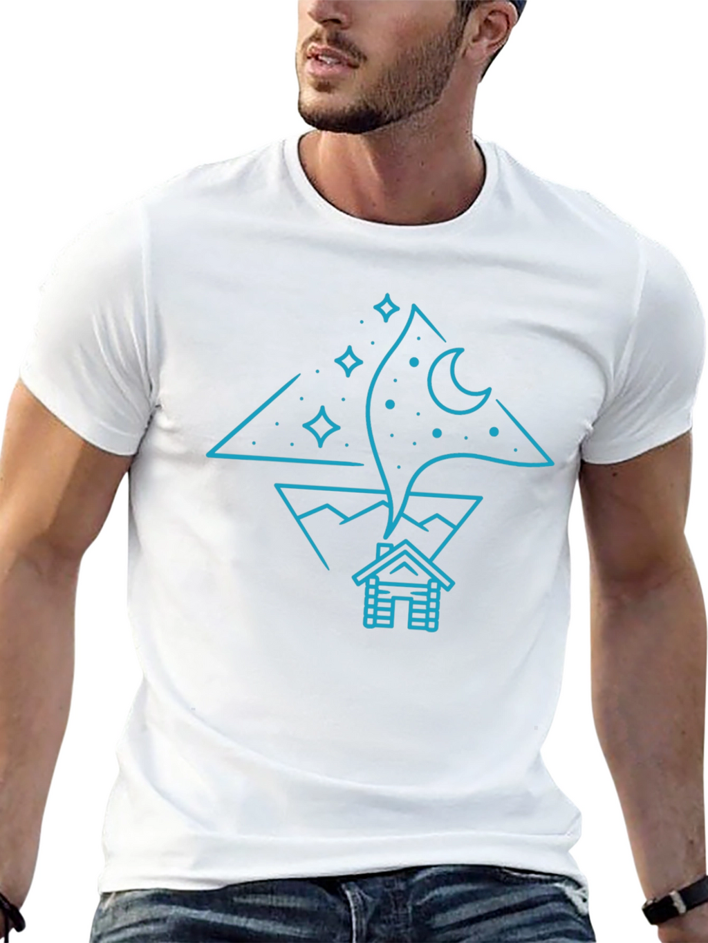 Night Sky Cabin Tee - Unique Graphic T-Shirt