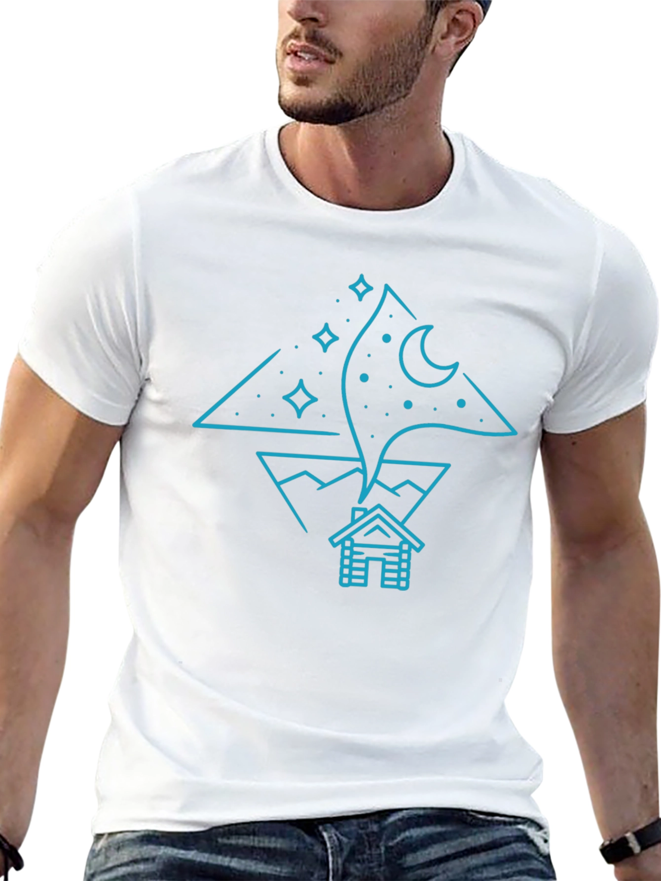 Night Sky Cabin Tee - Unique Graphic T-Shirt