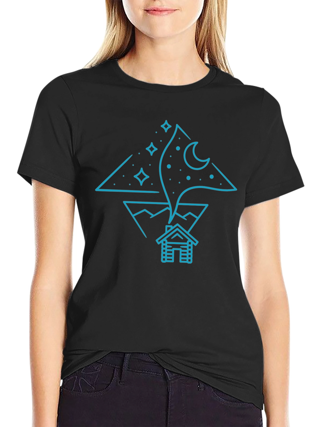 Night Sky Cabin Tee - Unique Graphic T-Shirt