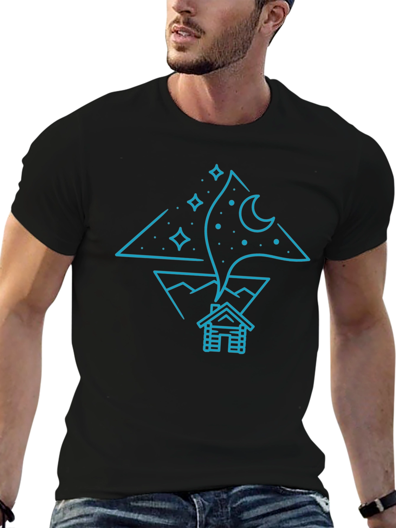 Night Sky Cabin Tee - Unique Graphic T-Shirt