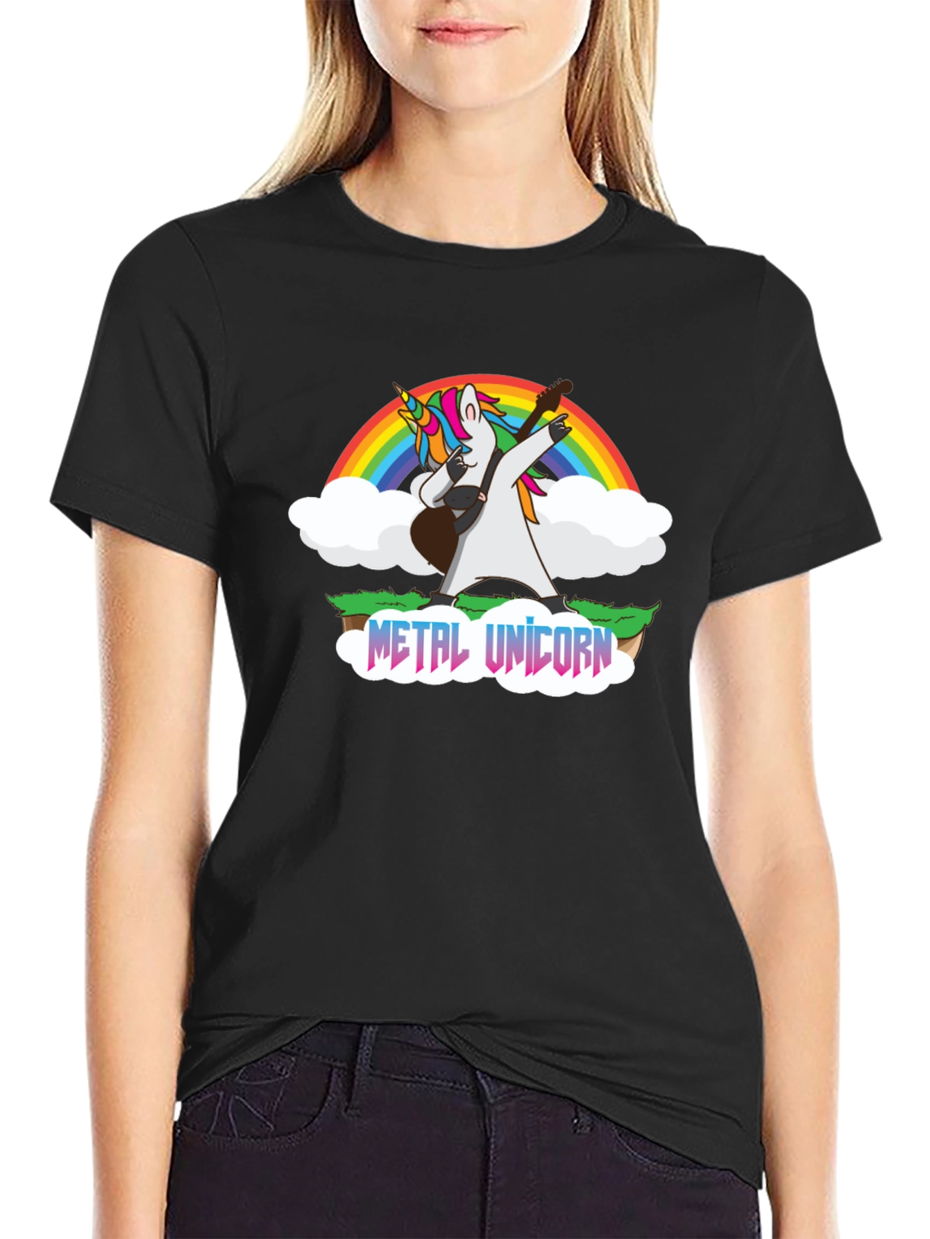 Metal Unicorn T-Shirt - Rainbow Guitar Dab