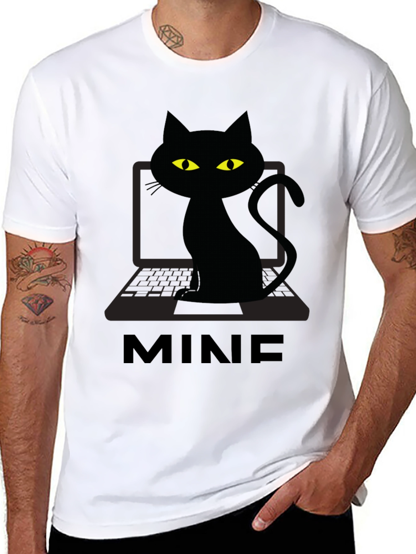 MINE Cat Laptop Graphic Tee - Black