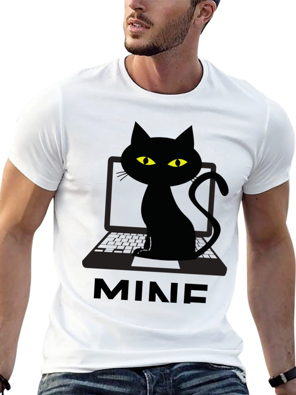 MINE Cat Laptop Graphic Tee - Black