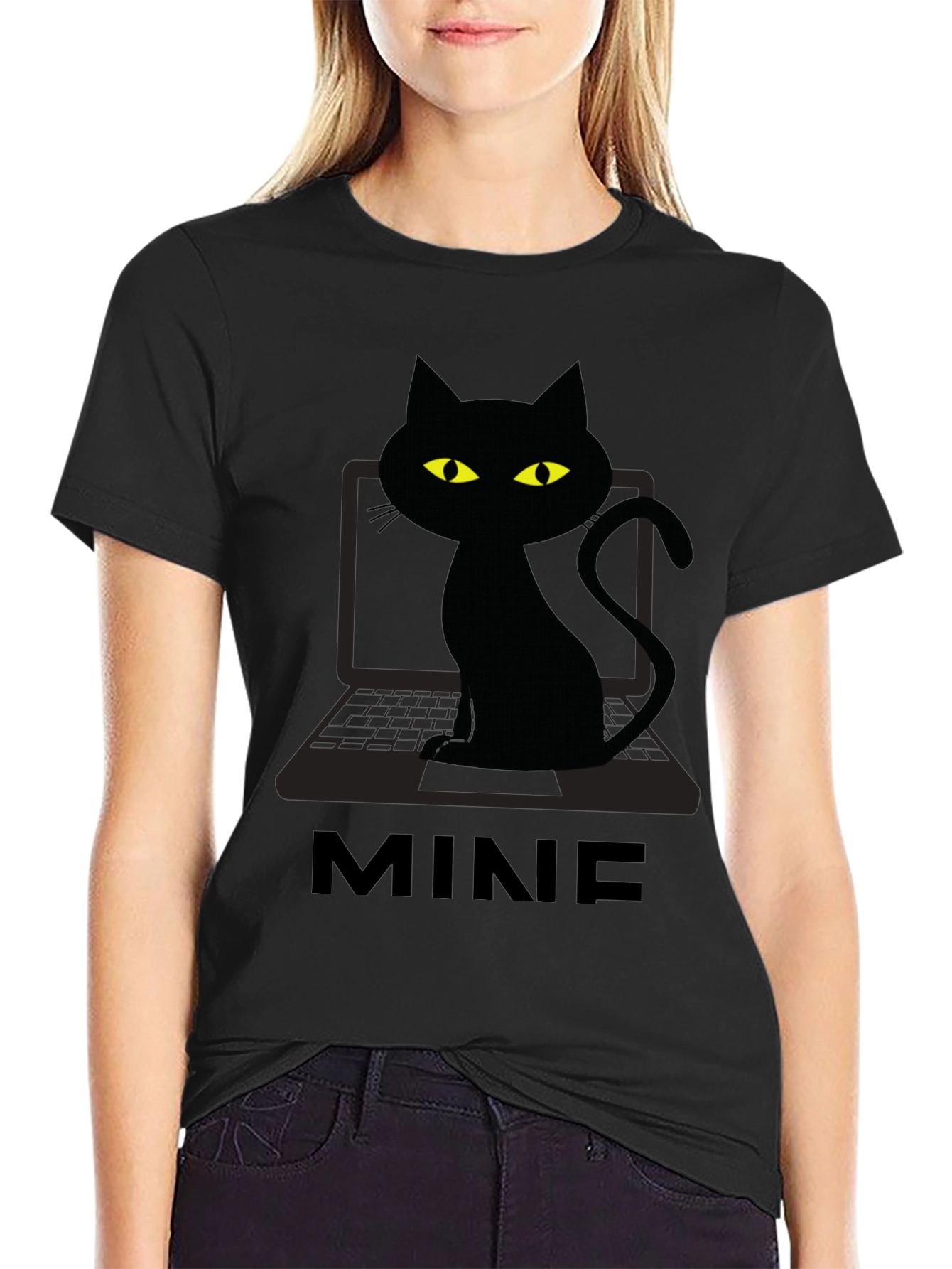 MINE Cat Laptop Graphic Tee - Black