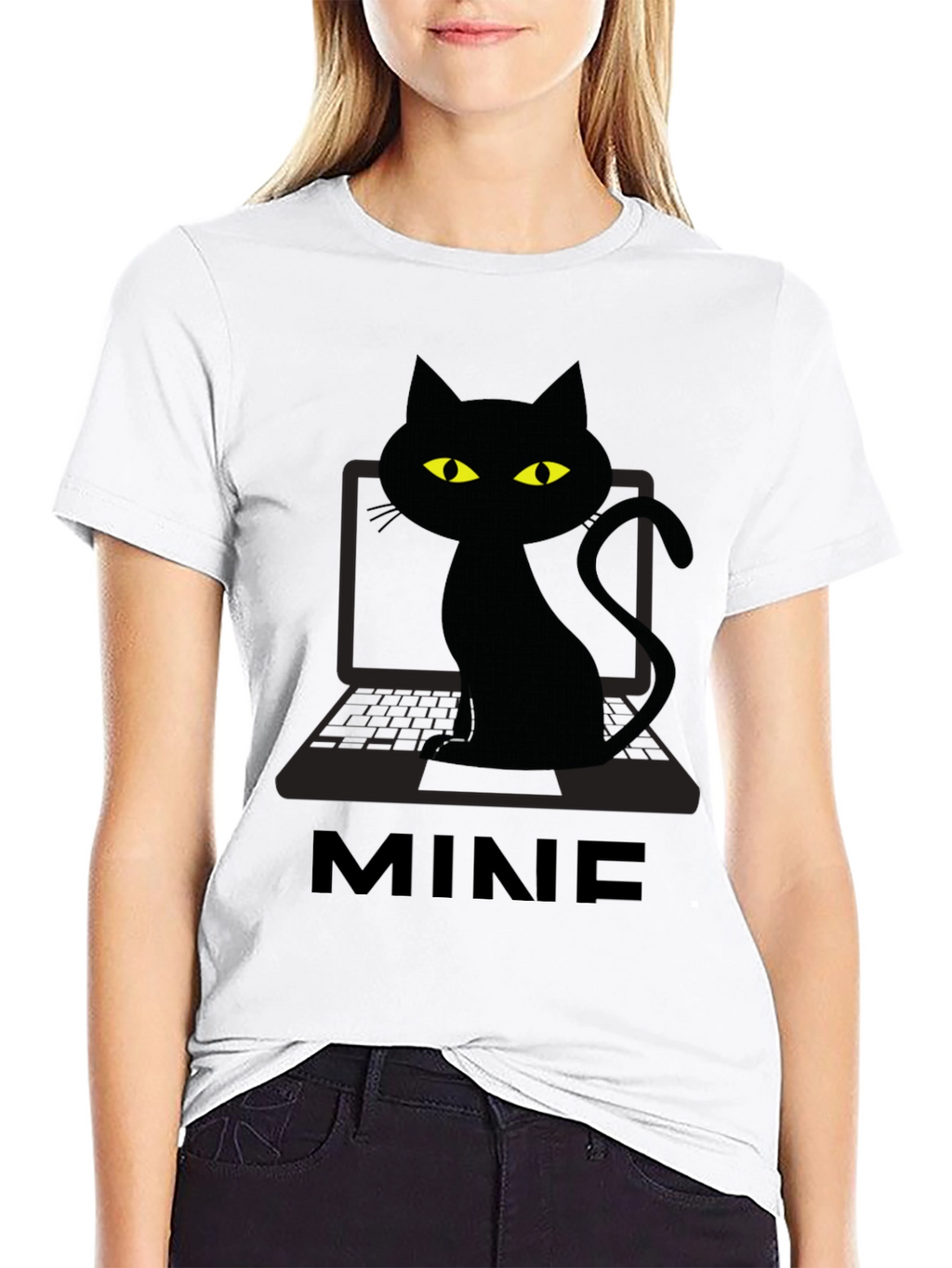 MINE Cat Laptop Graphic Tee - Black