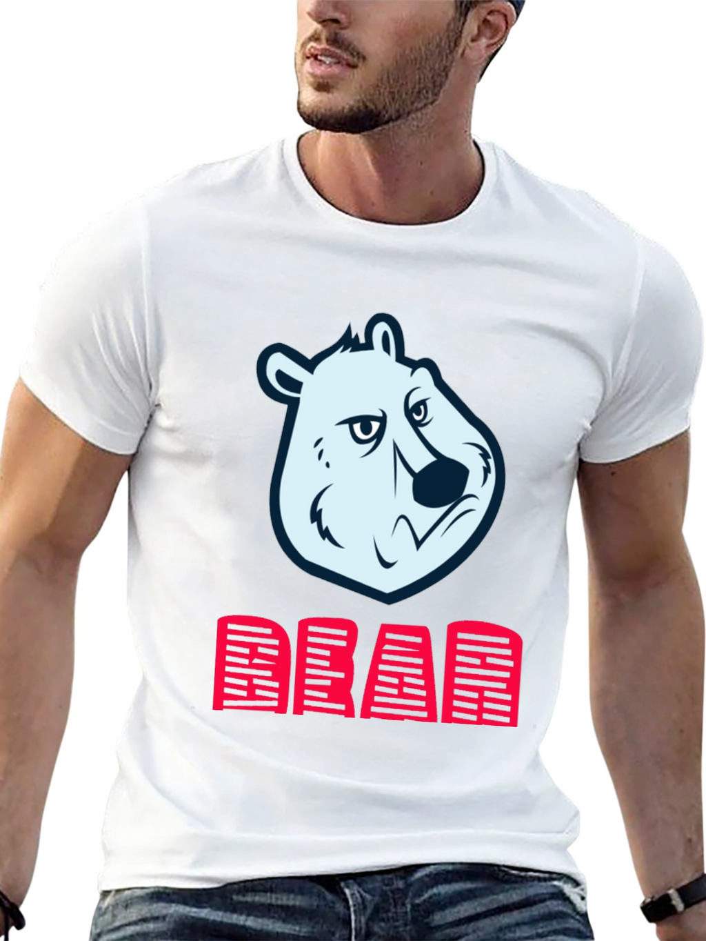Bear Head Graphic Print T-Shirt - Bold Statement Tee