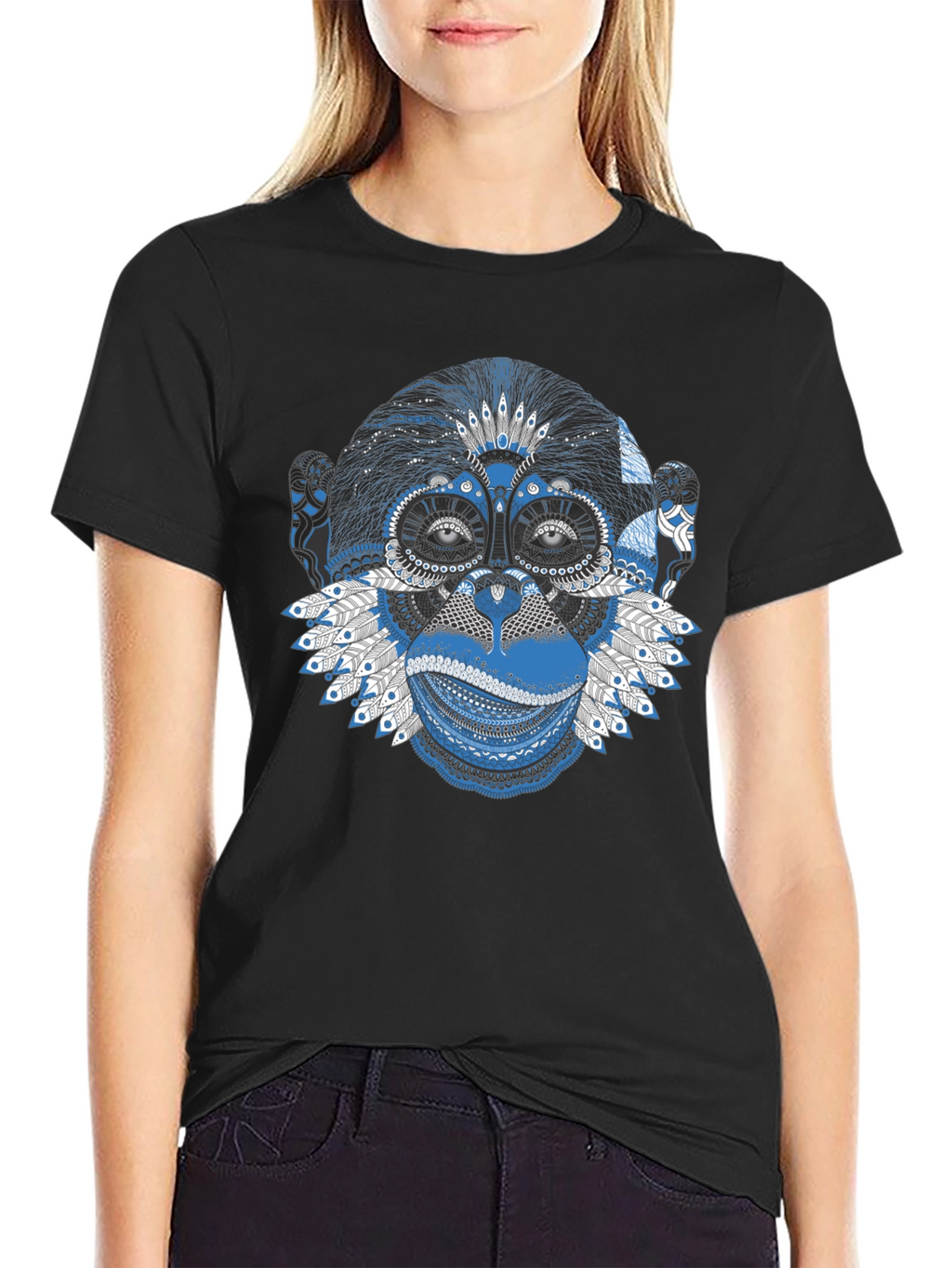 Monkey Face Graphic Black T-Shirt
